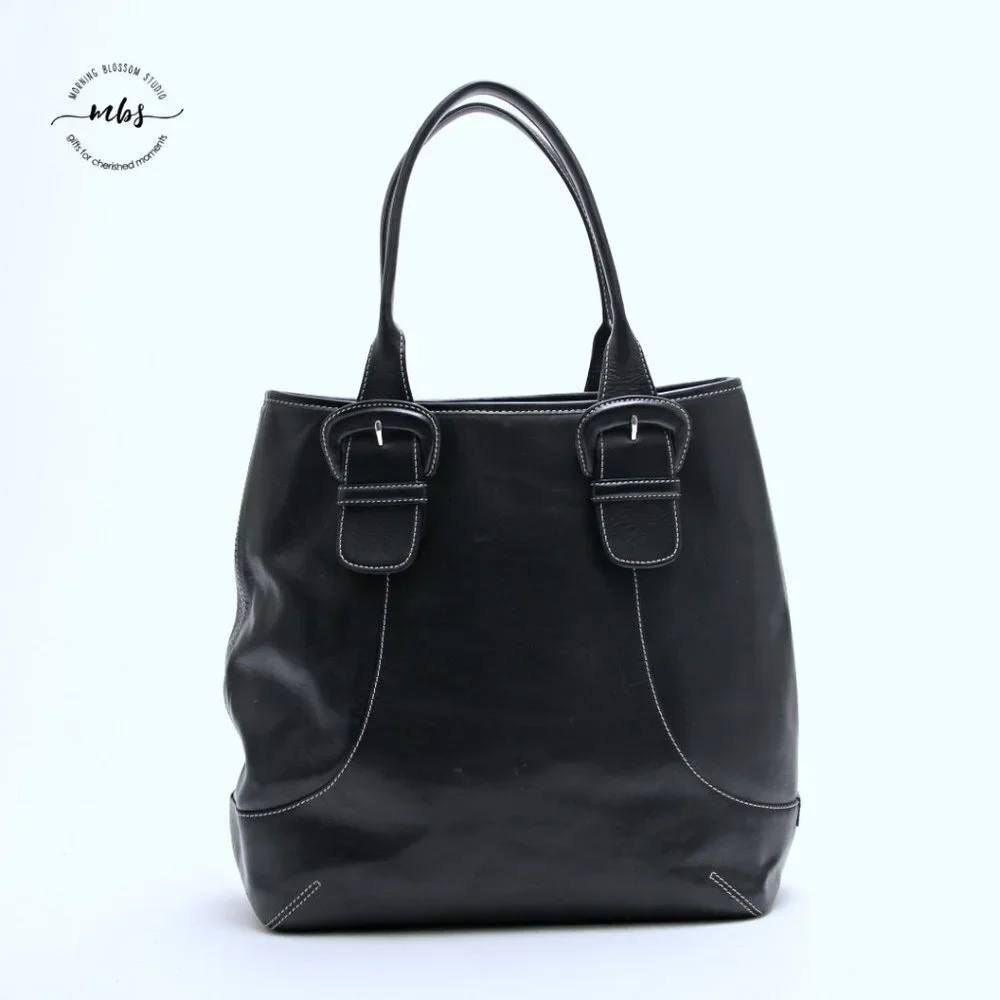 Cole Haan Contrast Stitch‎ Leather Large Tote - Picture 4 of 15